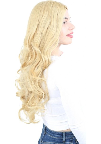 Yoğun Dalgalı Fiber Sentetik Uzun Perçemsiz Peruk - Sarı fiyatları