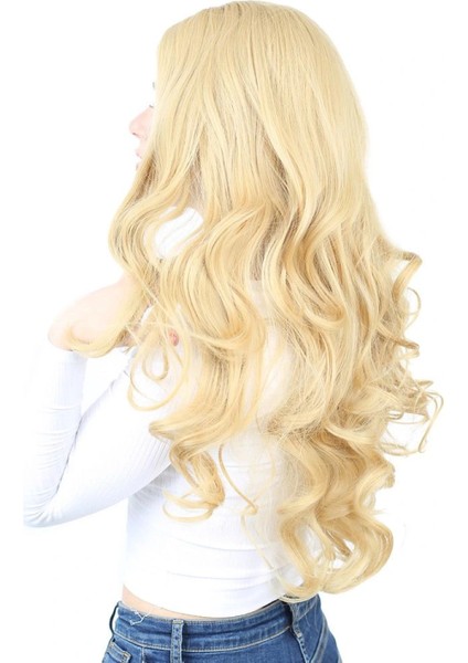 Yoğun Dalgalı Fiber Sentetik Uzun Perçemsiz Peruk - Sarı modelleri