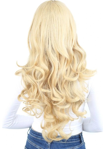 Yoğun Dalgalı Fiber Sentetik Uzun Perçemsiz Peruk - Sarı fırsatları