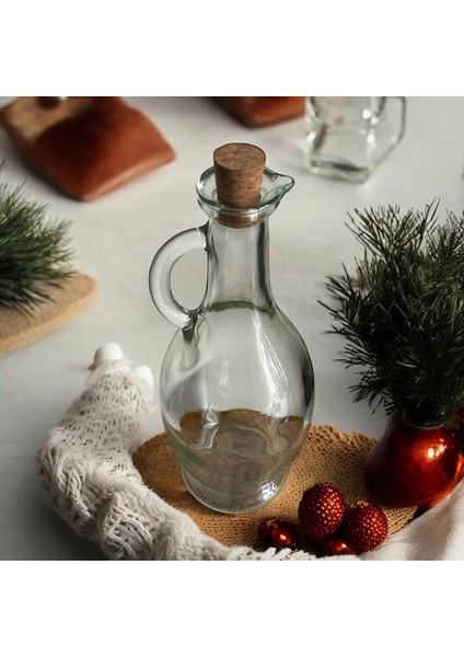 500 ml Cam Yağdanlık & Sirkelik – Şık Tasarım, Tutma Sapı ve Mantar Kapak, Yağ ve Sirke Sunumu Için Mükemmel