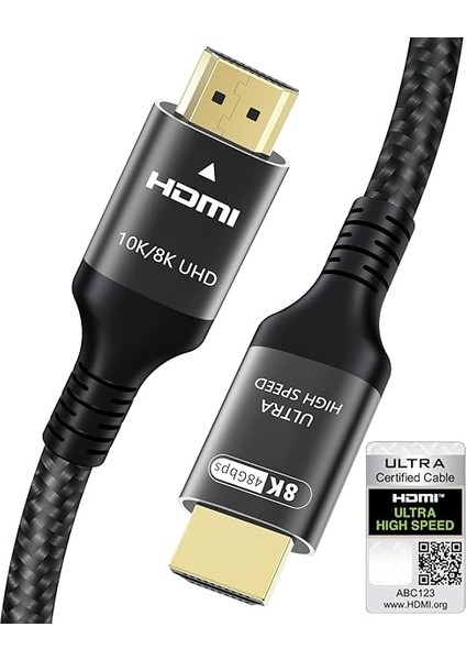 10K 8k HDMI 2.1 Kablo 5m, Sertifikalı 48GBPS Ultra Yüksek Hızlı HDMI Kablosu ile Ethernetli 4K 240Hz 165Hz 144Hz 120Hz 8K60Hz Earc Hdcp2.3 HDR10+ Pc Tv Monitör Projektör Ps5 X-Box