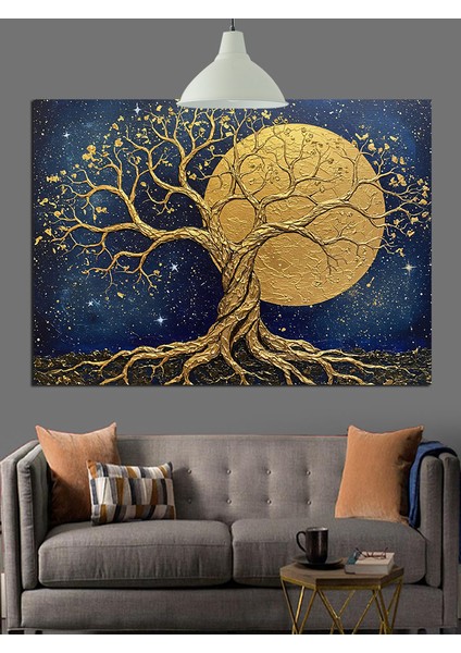 Ağaç Hayat Dolunay Altın Dekoratif Kanvas - Mdf Ahşap Tablo fiyatları