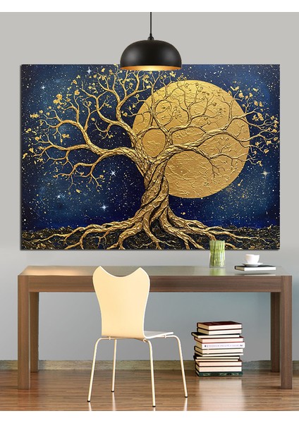 Ağaç Hayat Dolunay Altın Dekoratif Kanvas - Mdf Ahşap Tablo modelleri