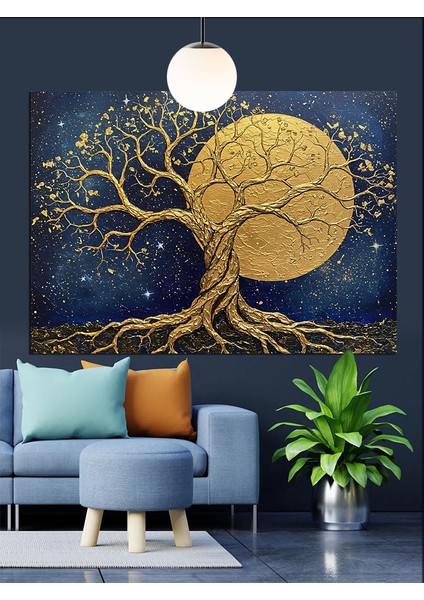 Ağaç Hayat Dolunay Altın Dekoratif Kanvas - Mdf Ahşap Tablo fırsatları