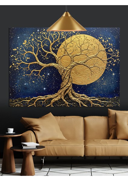 Ağaç Hayat Dolunay Altın Dekoratif Kanvas - Mdf Ahşap Tablo indirimleri