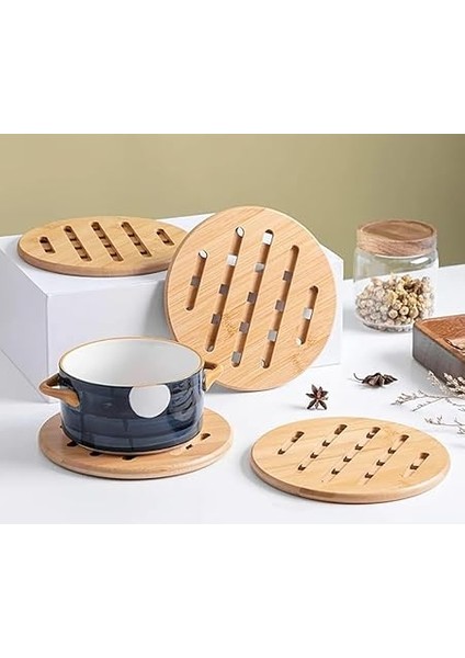 Bambu Nihale Isıya Dayanıklı Ahşap Tencere ve Tava Altlığı Kaymaz Mutfak Servis Ürünü (Yuvarlak) modelleri