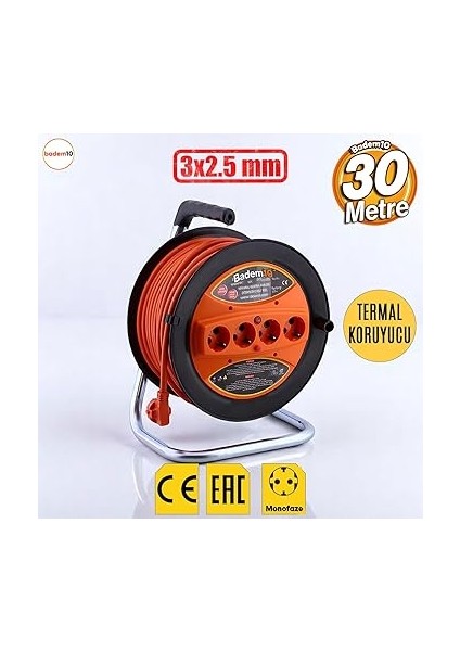 Cca Uzatma Kablosu 3x2.5 mm 30 Metre 4 Prizli Monofaze Termal Sigortalı Plastik Seyyar fiyatları