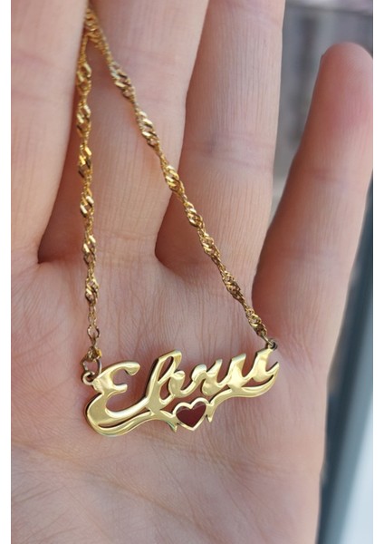 925 Ayar Gümüş 24 Ayar Altın Kaplama Isimli Kalpli Kolye