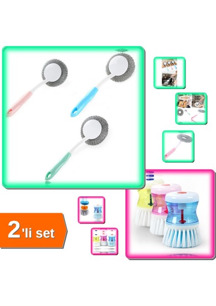 Mangal Temizleme Fırçası + Deterjan Hazneli Bulaşık Fırçası - 2li Set AS789