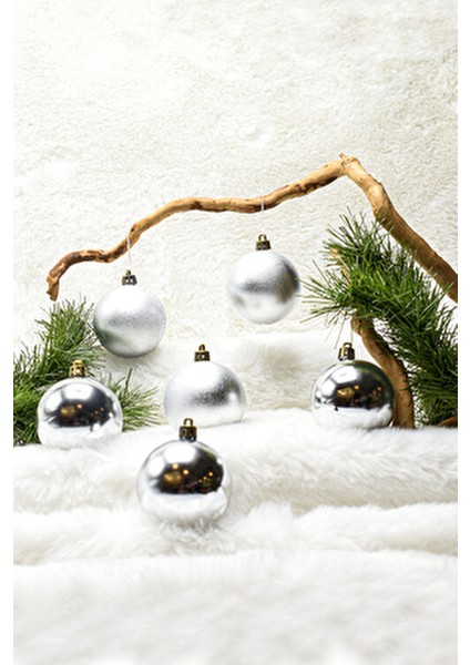 6 cm Gümüş Cici Top Seti 6'lı Parlak ve Metalize Yılbaşı Ağacı Süsü fiyatları