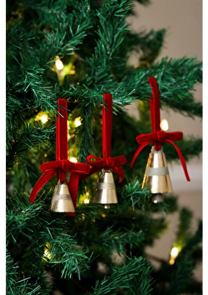 Yılbaşı Ağacı Süsleme Seti 3'lü Kadife Kurdeleli Altın Renk Çanlar fiyatları
