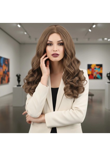 Dalgalı Perçemsiz Uzun Fiber Sentetik Peruk - Bebek Kumralı