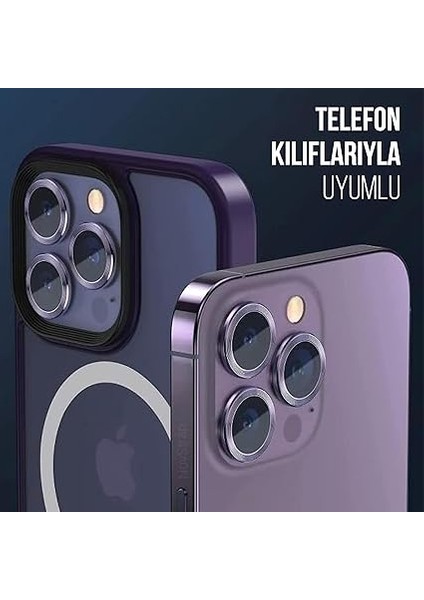 Iphone Alüminyum Alaşım Çerçeveli Tempered Glass Kamera Lens Koruyucu (Iphone 14 Pro Max Mor) fiyatları
