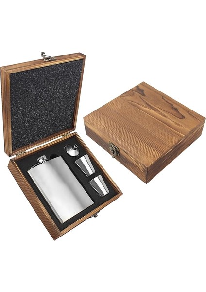 Kutulu Paslanmaz Çelik Cep Matarası Seti | 210 ml | Hediyelik Erkek Seti | Viski Matarası | Babalar Günü, Doğum Günü Için Şık Hediye