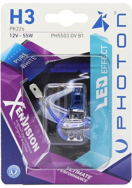 Ampul H3 12V 55W Xen Vision (Tekli Blister) (Beyaz Işık) 6000K