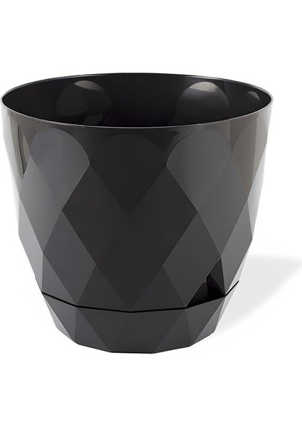 Yakamoz Prizma Saksı Drenajlı Tabaklı Plastik Çiçek Saksısı (Antrasit, 26 Lt)