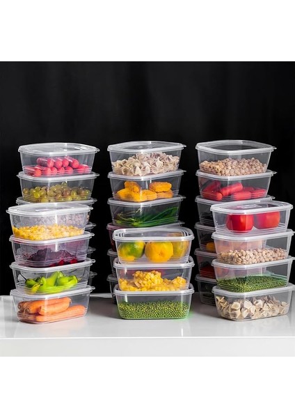 1072 30'lu Buzluk Düzenleyici Saklama Kabı Kendinden Kapaklı Derin Dondurucu Saklama Kabı 1 Lt Şeffaf