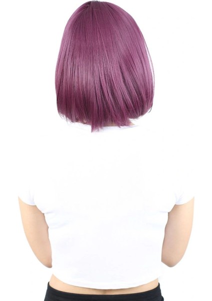 Küt Kahküllü Fiber Sentetik Peruk - Patlıcan Moru fırsatları