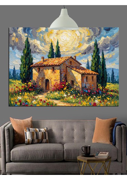 Toskana Evi Ağaç Manzarası Dekoratif Kanvas - Mdf Ahşap Tablo modelleri