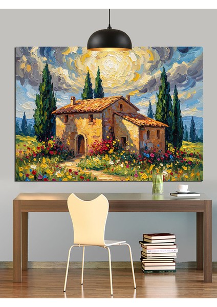 Toskana Evi Ağaç Manzarası Dekoratif Kanvas - Mdf Ahşap Tablo fırsatları