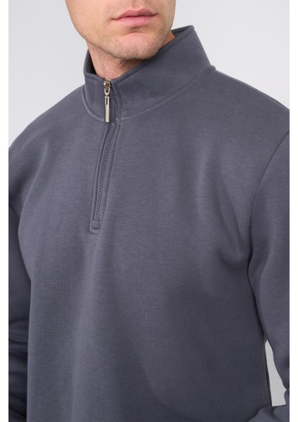 Çetinkaya Mentality 3907 3 Ip Dik Yaka Düz Koyu Gri Sweatshirt modelleri
