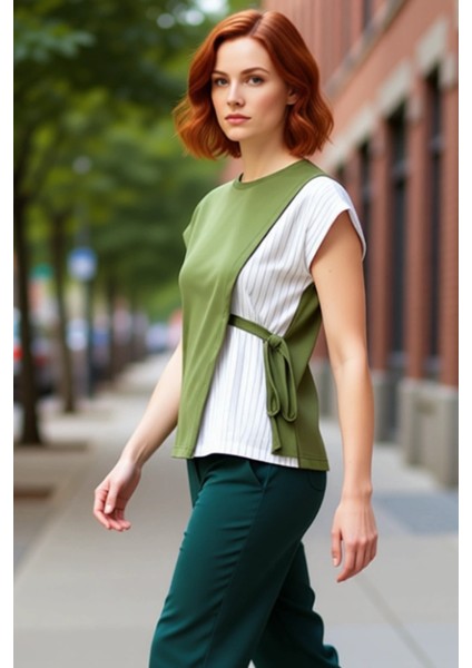 Yazlık Pamuklu Örme Bluz Rahat Kalıp Bisiklet Yaka Günlük Stil Zarifane Tasarım Trend