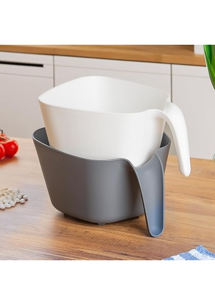 G-575 2 Parça Plastik Süzgeç Çok Amaçlı Makarna Meyve Sebze Pirinç Yıkama Süzgeci Gri Beyaz