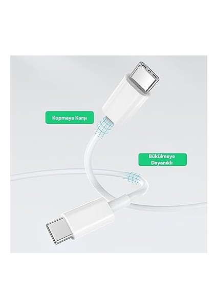 C To Type C Hızlı Şarj ve Data Transfer Özellikli Şarj Kablosu, 60 W Çift Taraflı USB C Kablo, Yüksek Kaliteli Malzeme 1 Metre/beyaz fırsatları