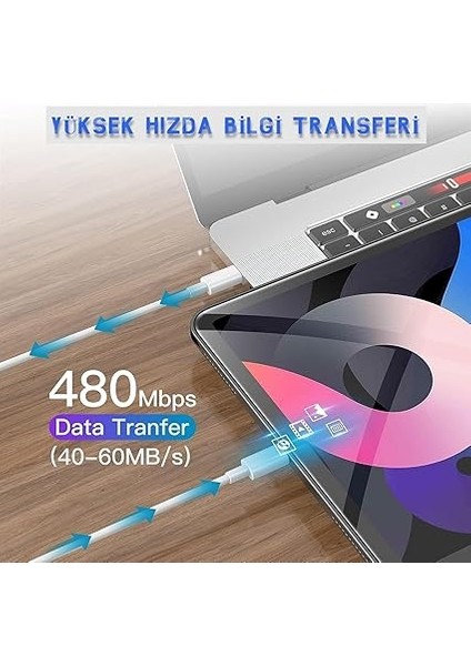 C To Type C Hızlı Şarj ve Data Transfer Özellikli Şarj Kablosu, 60 W Çift Taraflı USB C Kablo, Yüksek Kaliteli Malzeme 1 Metre/beyaz indirimleri