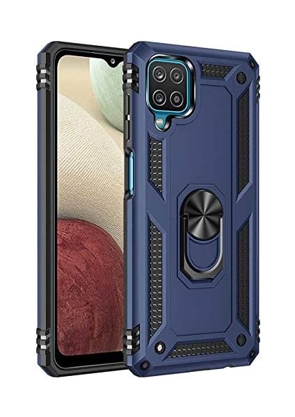 Samsung Galaxy A12 Kılıf Silikon Darbeye Karşı Dayanıklı Koruma Tank Kap Mavi