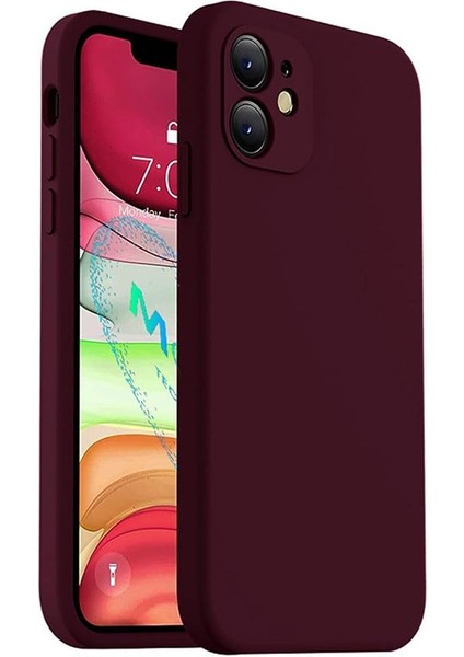 11 ile Uyumlu 12 Görünümlü Köşeli Liquid Içi Kadife Silikon Kılıf-Bordo