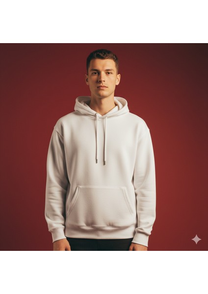 Kadın Oversıze Şardonlu Kapüşonlu Beyaz Sweatshirt