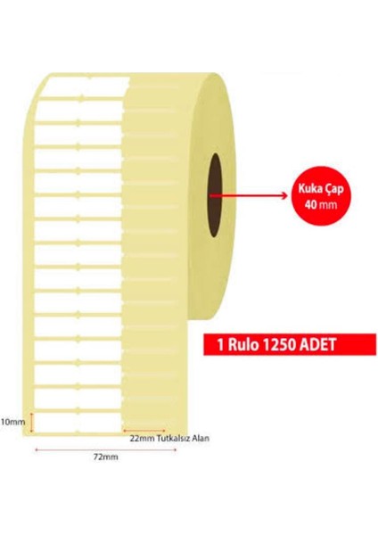 Etiket Boş Yapışkanlı Kuyumcu Yüzük Şeffaf Uçlu Barkod Etiketi 72MM x 10MM