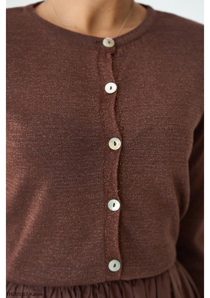 Kahverengi Simli Uzun Kollu Hırka