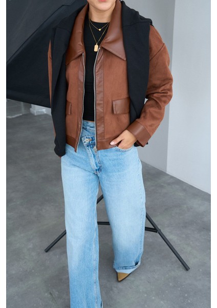 Taba Fermuarlı Cep Detaylı Vegan Süet Ceket fiyatları