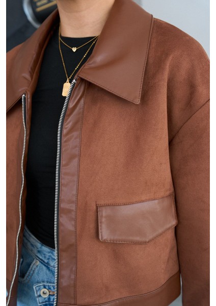 Taba Fermuarlı Cep Detaylı Vegan Süet Ceket fırsatları