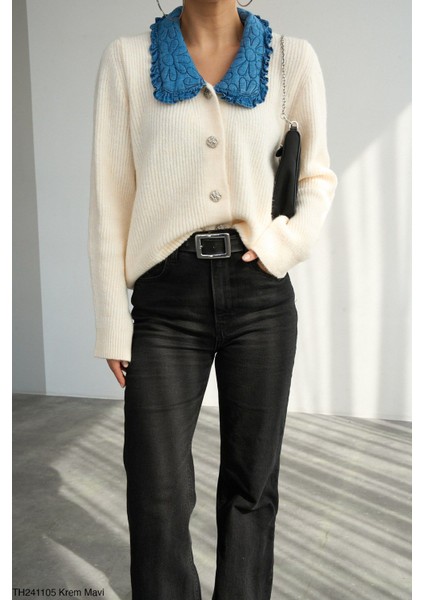 Jean Yaka Detaylı Triko Hırka fiyatları