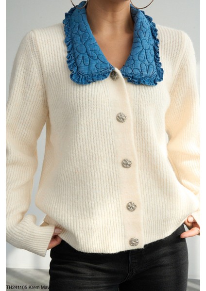 Jean Yaka Detaylı Triko Hırka modelleri