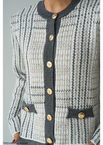 Kadın Antrasit Gold Düğmeli Hırka modelleri