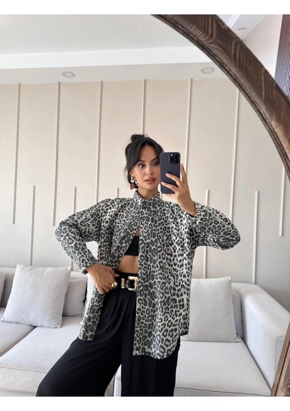 Siyah Leopar Gabardin Gömlek fiyatları