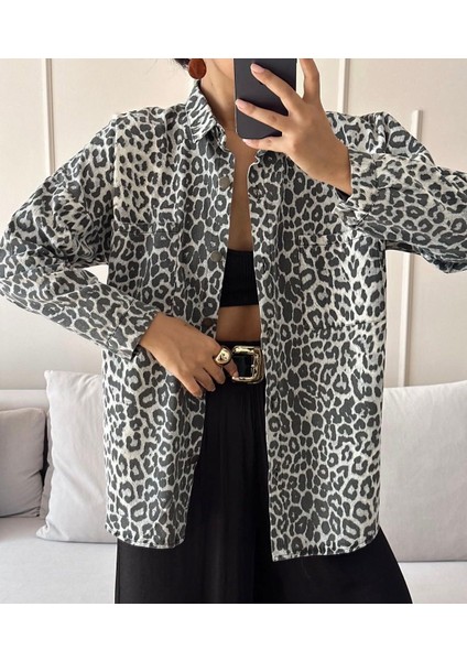 Siyah Leopar Gabardin Gömlek fırsatları
