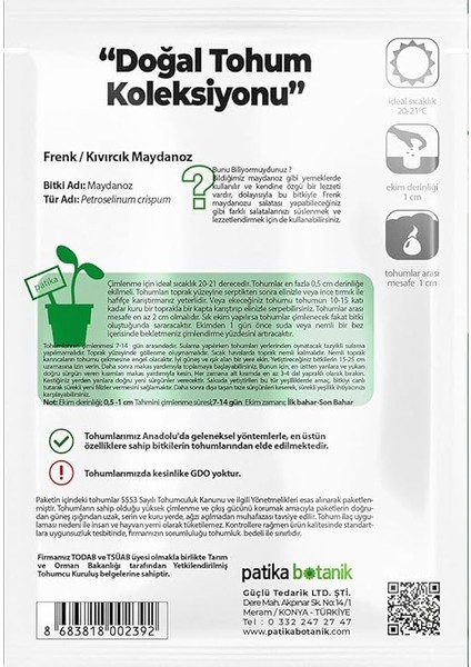 Botanik 2500 Adet Frenk/kıvırcık Maydanoz Tohumu modelleri