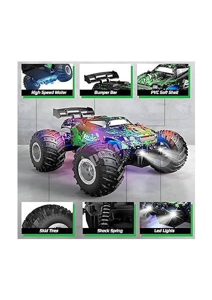 Uzaktan Kumandalı LED Işıklı 1:18 Ölçek Şarjlı Hız Yapan Arazi Aracı (K.yeşil) modelleri