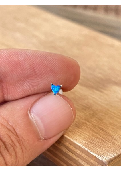 925 Ayar Gümüşi Kalp Modeli Opal Taşlı Dudak Kıkırdak Helix Tragus Gümüş Piercingi