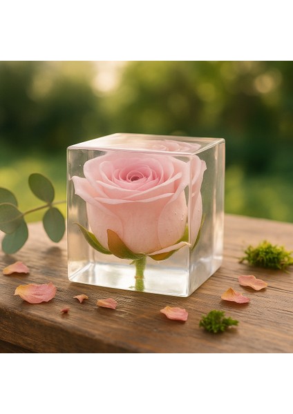 Reçine Gül Küpü | El Yapımı Şeffaf Epoksi Dekor | Gerçek Çiçekli Hatıra Obje | Hediye Kutulu Scultore Tasarım