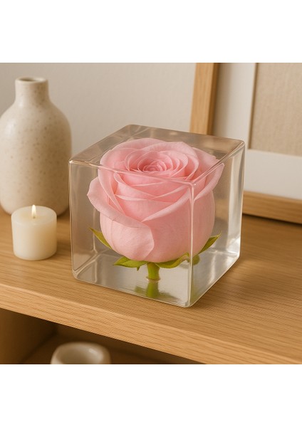 Reçine Gül Küpü | El Yapımı Şeffaf Epoksi Dekor | Gerçek Çiçekli Hatıra Obje | Hediye Kutulu Scultore Tasarım modelleri