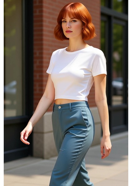 Şık Çizgili Viskoz Crop Bluz Yazlık Rahat Fitted Kalıp Uzun Ömürlü Seçkin Malzeme Trend Tasarım