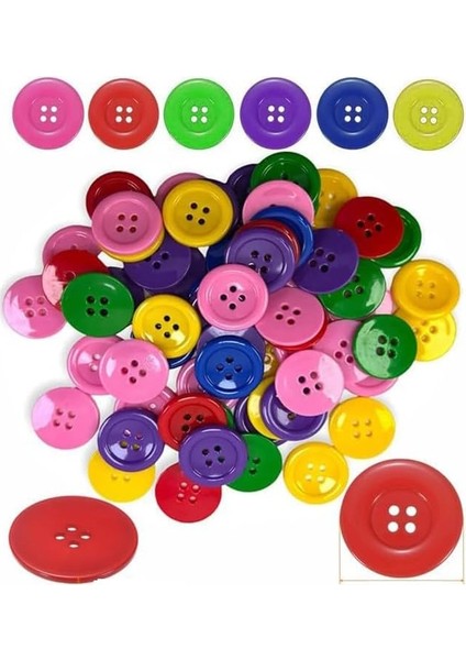 cm 50 Li 1 Paket 18 mm Plastik Renkli Düğme Dikiş Parlak Yuvarlak 4 Delikli Düğme Etkinlik Okul