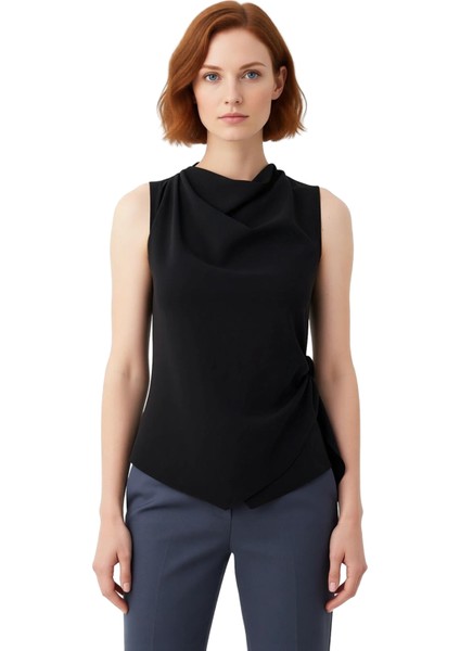 Kadın Kolsuz Degaje Yaka Saten Bluz Zarif Bağlama Detaylı Günlük Kullanıma Uygun Kaliteli Şık modelleri