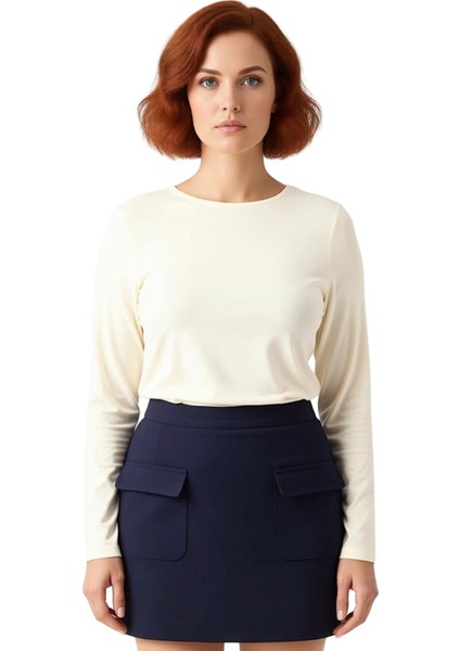 Kadın Vücuda Oturan Kayık Yaka Uzun Kollu Pamuklu Üst Kaliteli Şık Rahat Modern Zarif Günlük fiyatları